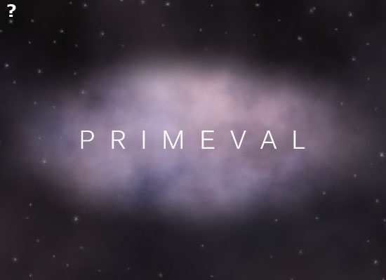 Screenshot of the title splash of Primeval, showing a glowing nebula.