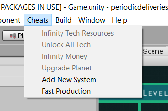 Screenshot of a dropdown menu containing cheat commands