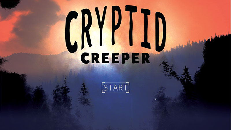 "Cryptid Creeper" is printed over a moody, sunset mountain landscape.